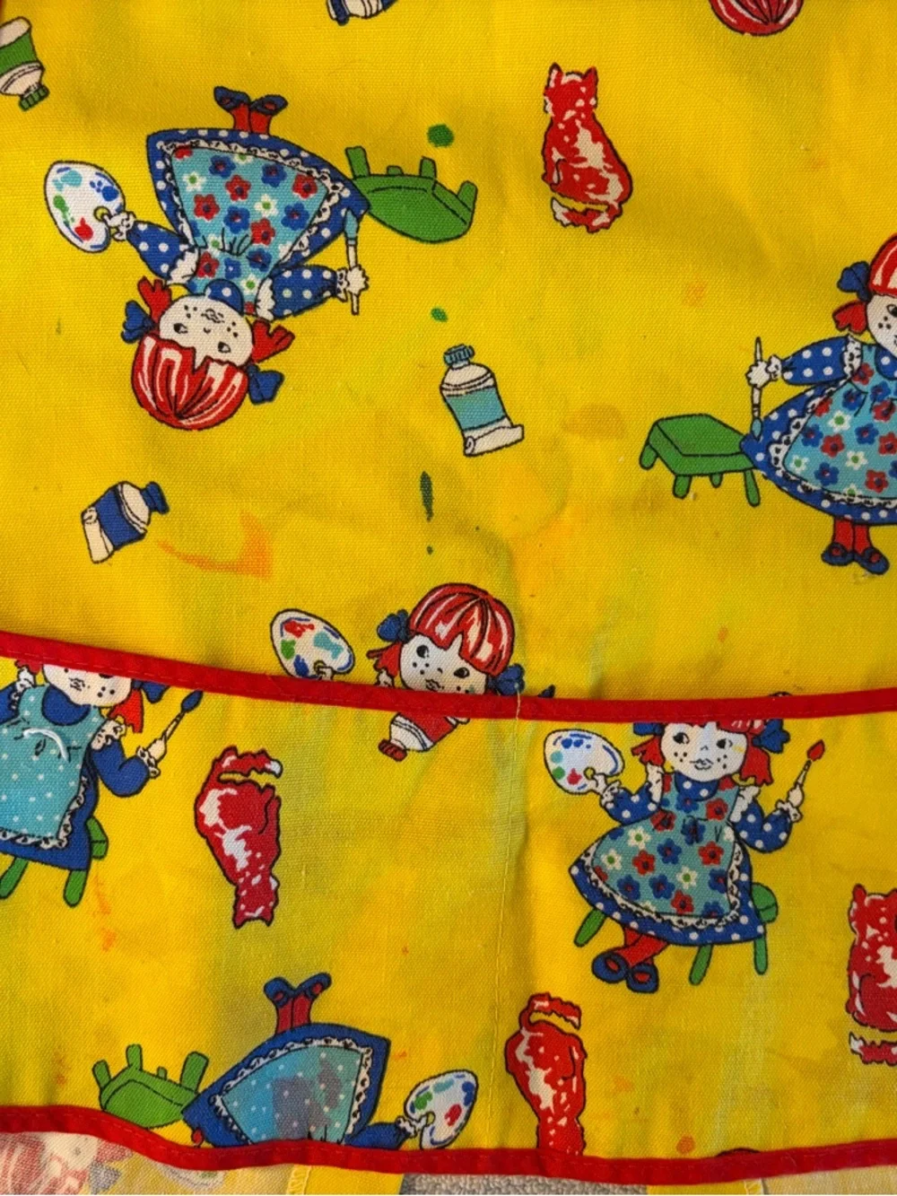 Vintage Kids Yellow Artist Smock with Red Trim